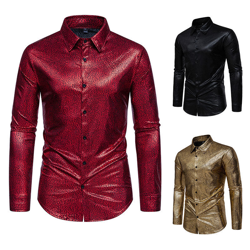 Men's Shiny Long Sleeve Shirt with Extravagant Design Lisslune