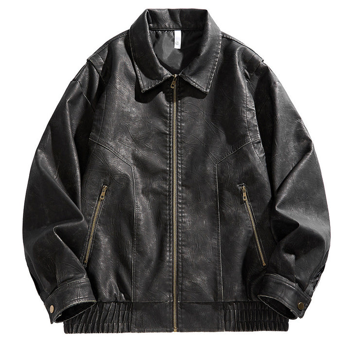 Men's cropped leather jacket with elastic waistband and Lisslune pockets