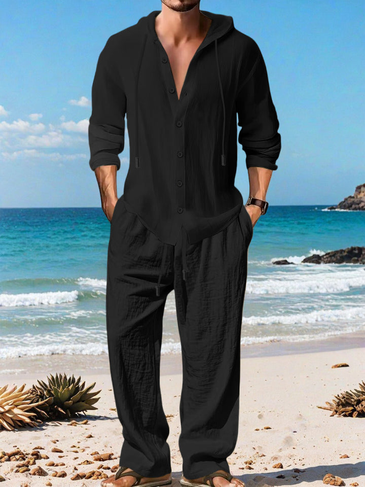 Men's casual knit suit with practical drawstring and modern collar Lisslune