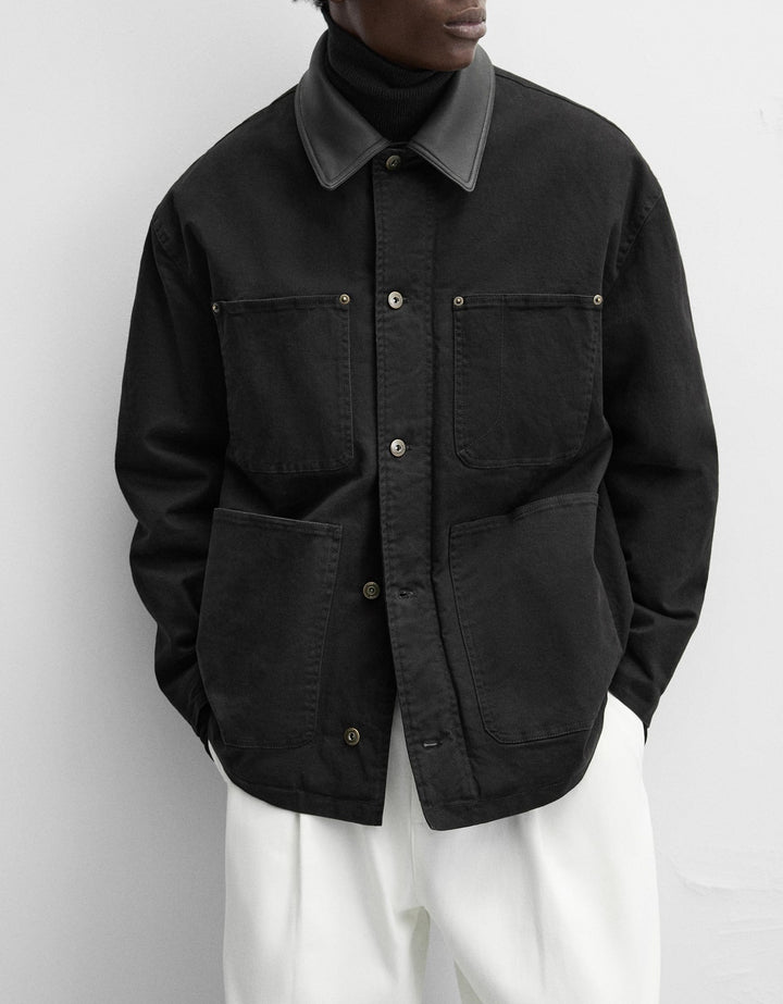 Men's fashionable utility jacket with large patch pockets and adjustable collar Lisslune