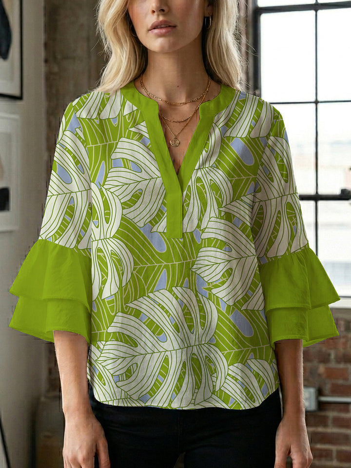 Ladies blouse with voluminous ruffled sleeves and floral print Lisslune