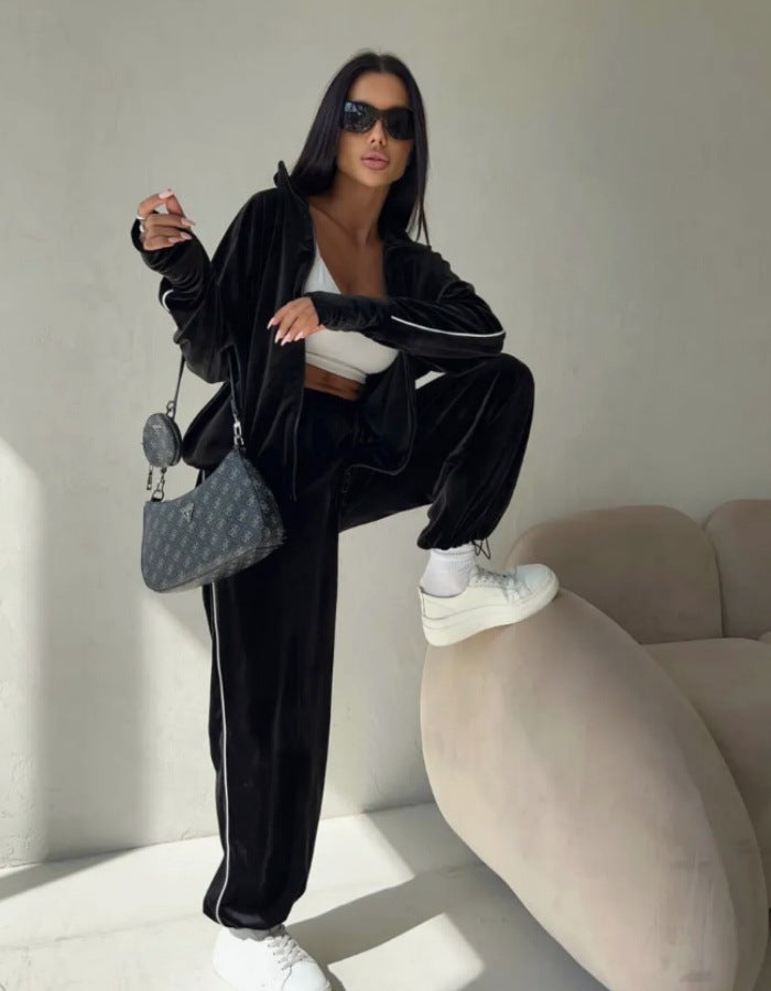 Women's sporty fleece tracksuit with contrasting details Lisslune