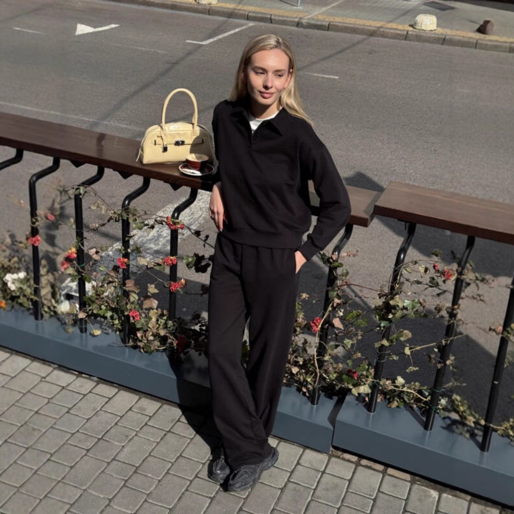Ladies sporty lounge set with polo collar and wide legs Lisslune