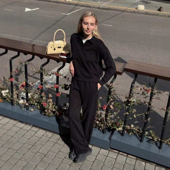 Ladies sporty lounge set with polo collar and wide legs Lisslune