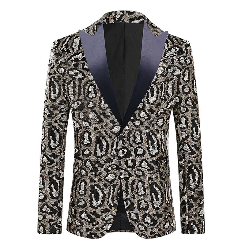 Men's elegant sequin suit blazer with modern leopard print Lisslune
