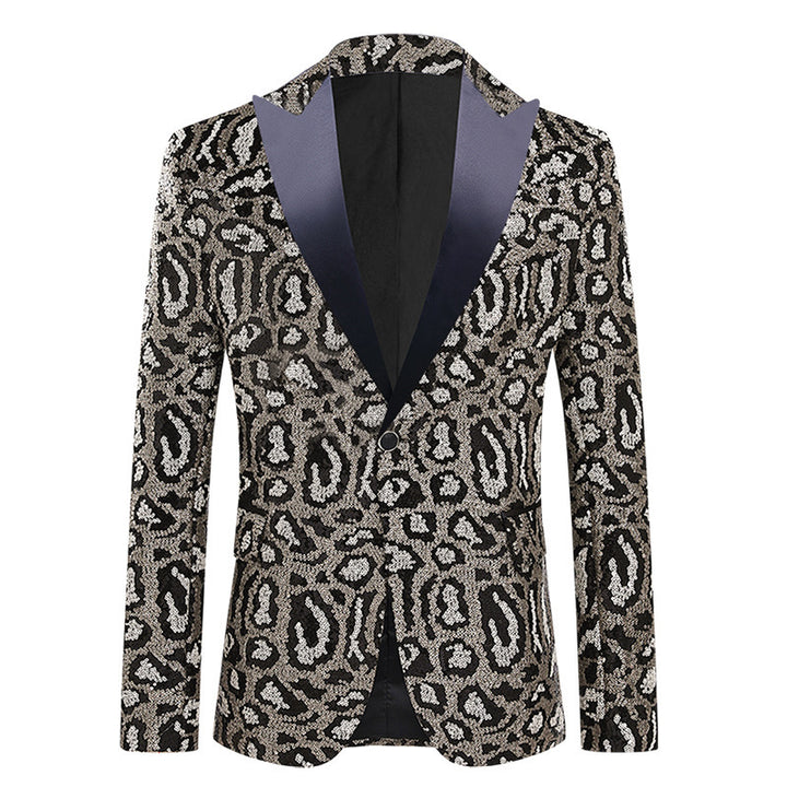 Men's elegant sequin suit blazer with modern leopard print Lisslune