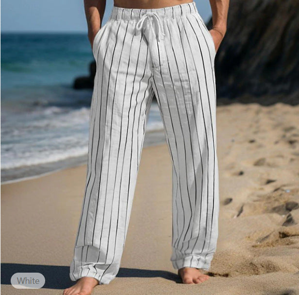 Men's Casual Linen Pants with Elastic Waistband and Side Pockets Lisslune