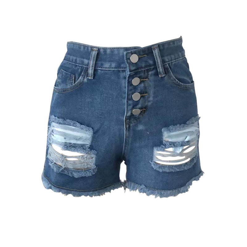 Women's Casual Destroyed Jeans Shorts with Button Fly and Frayed Hem Lisslune