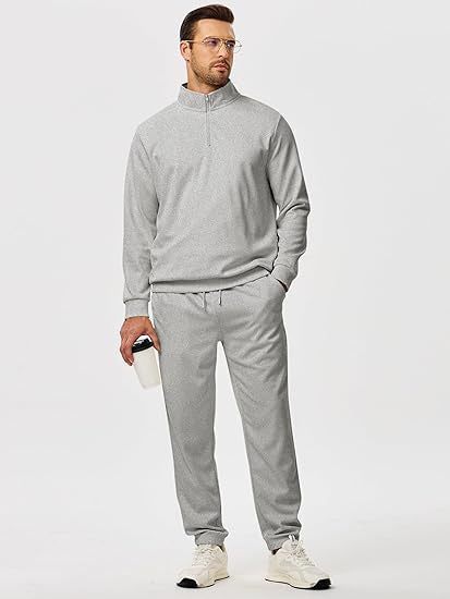 Men's leisure suit with modern stand-up collar and practical zipper pockets Lisslune