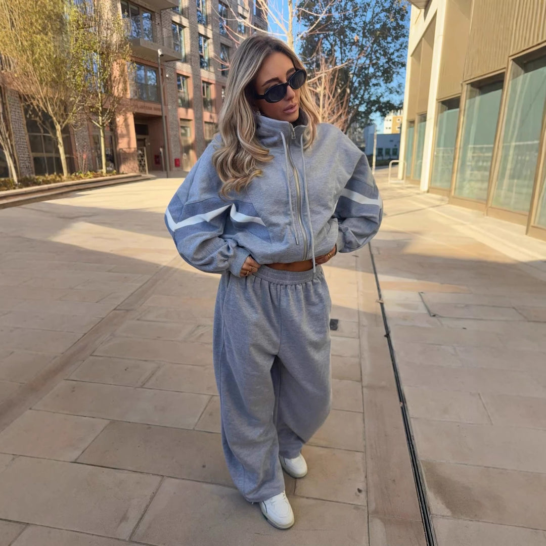 Women's sporty loungewear set with high collar and wide leg Lisslune