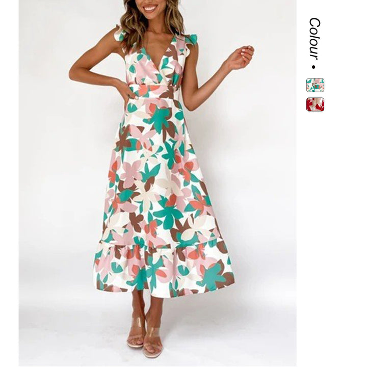Women's Long Sleeve Maxi Dress with Playful Ruffle Design and Open Back