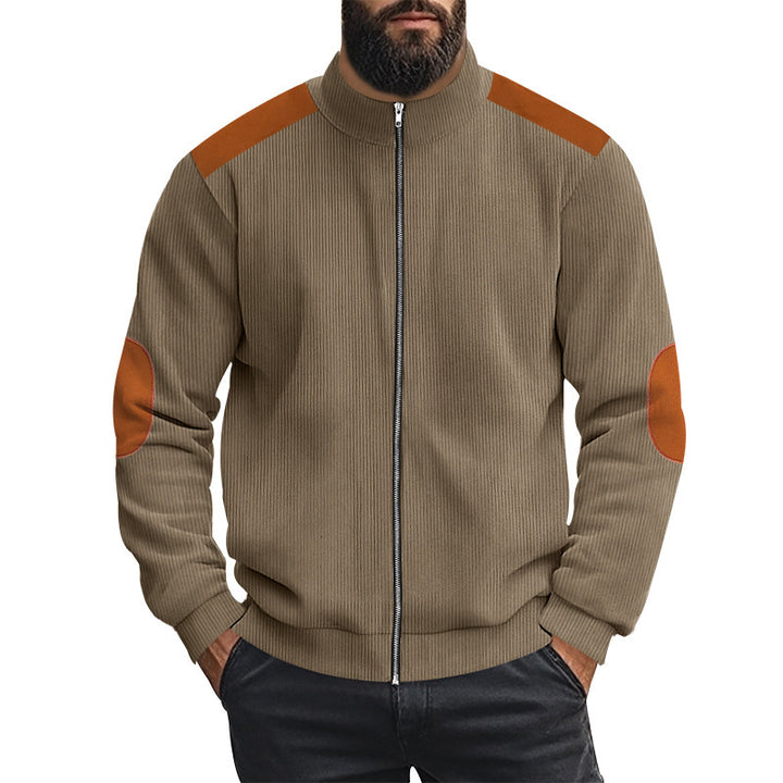 Men's sporty cardigan with contrasting leather appliqués Lisslune