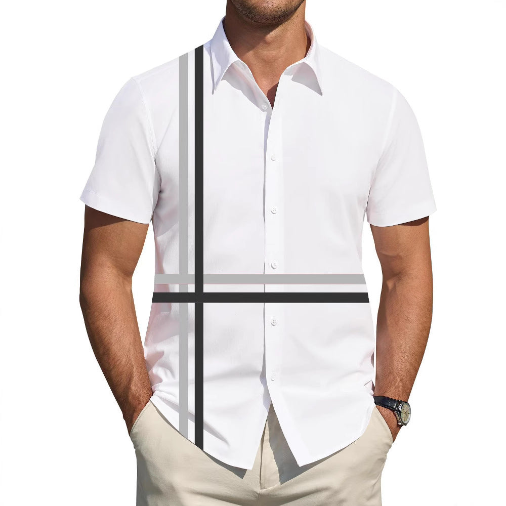 Men's short-sleeve shirt with dynamic line pattern and elegant fit Lisslune