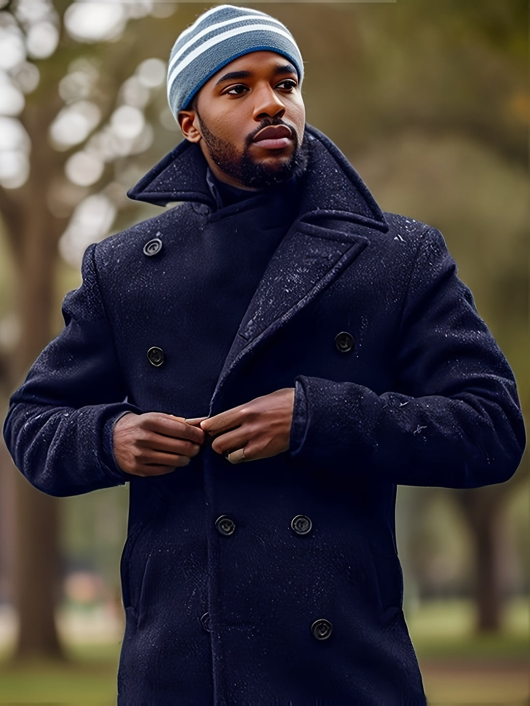 Men's classic and stylish wool coat with double-breasted button closure Lisslune