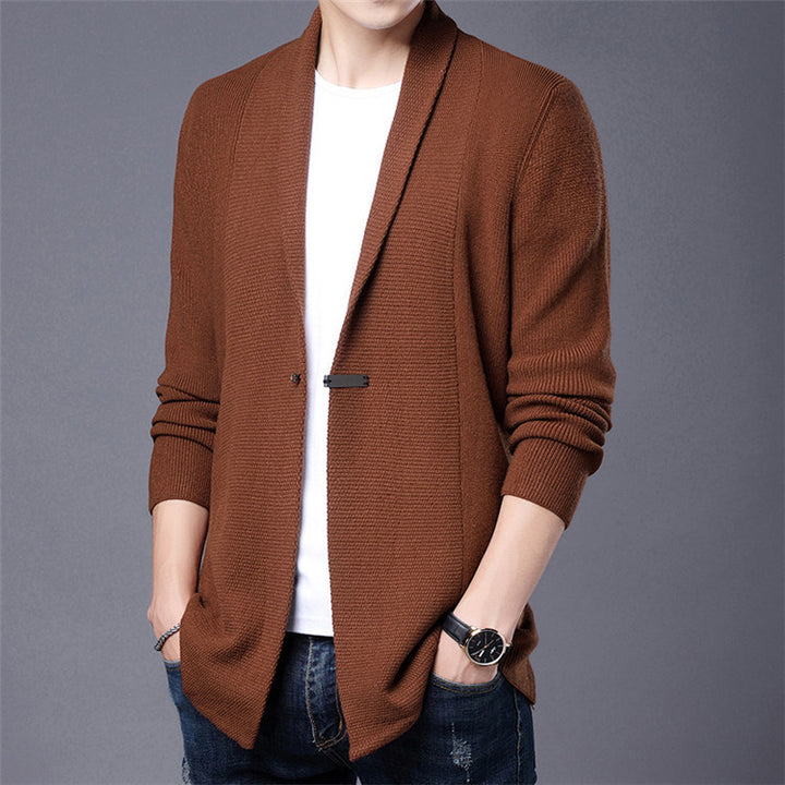 Men's Long Sleeve Cardigan with Modern Shawl Collar and Asymmetrical Hem Lisslune