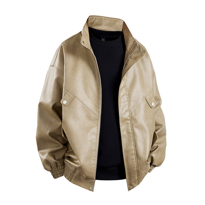Men's synthetic leather jacket in a casual look with practical flap pockets Lisslune