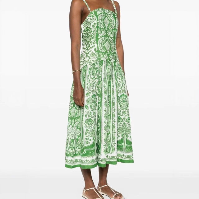 Women's midi dress with floral print and spaghetti straps Lune London