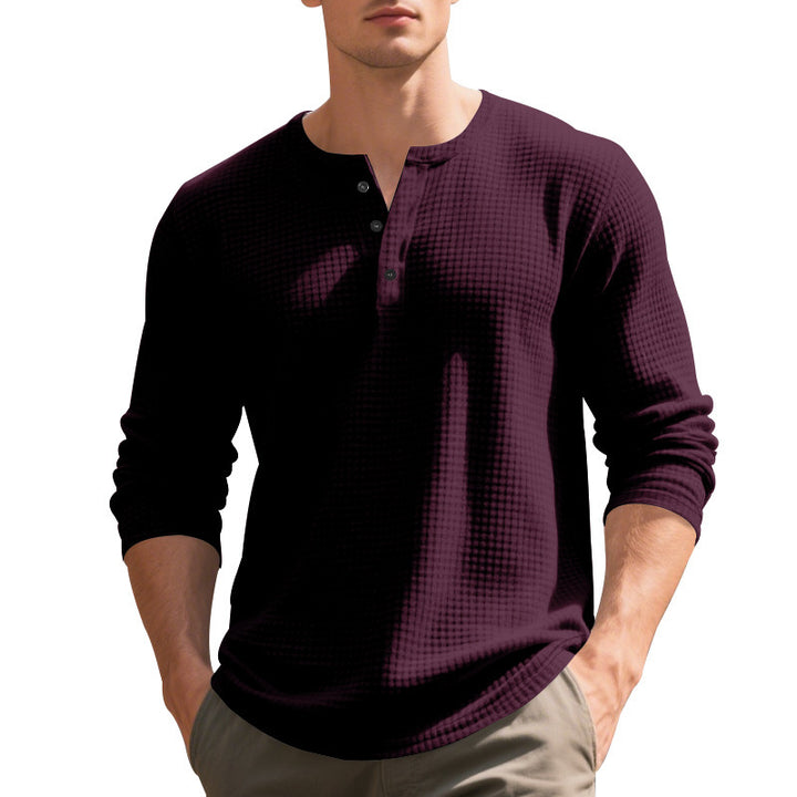 Men's Long Sleeve Shirt with Press Buttons and Textured Design Lisslune