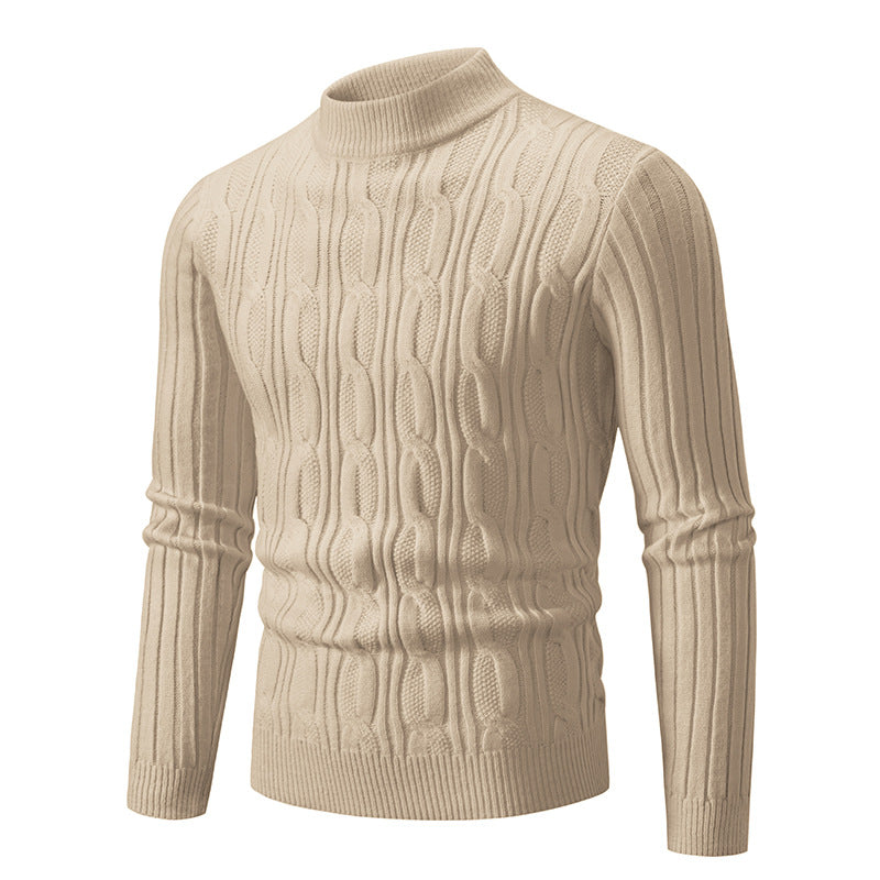 Men's knitted sweater with magnetic cable pattern and high collar Lisslune