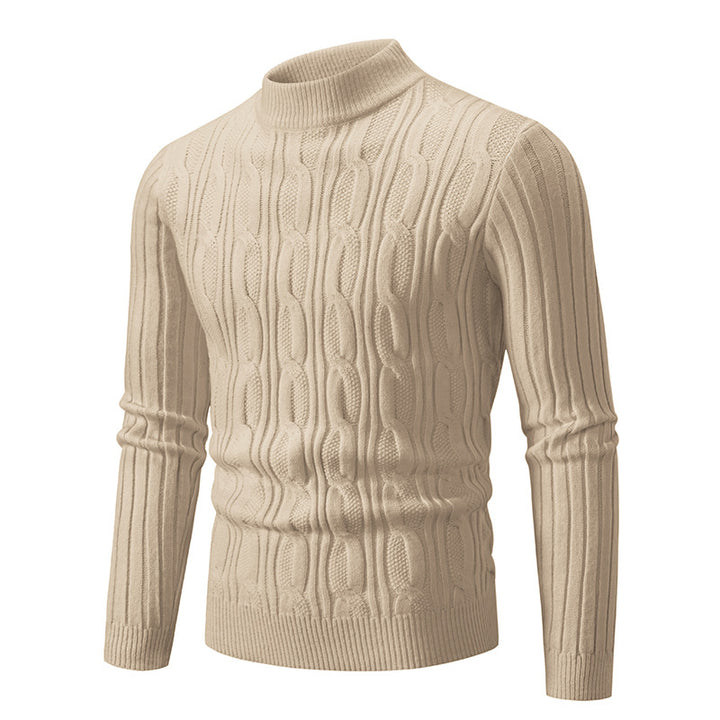 Men's knitted sweater with magnetic cable pattern and high collar Lisslune