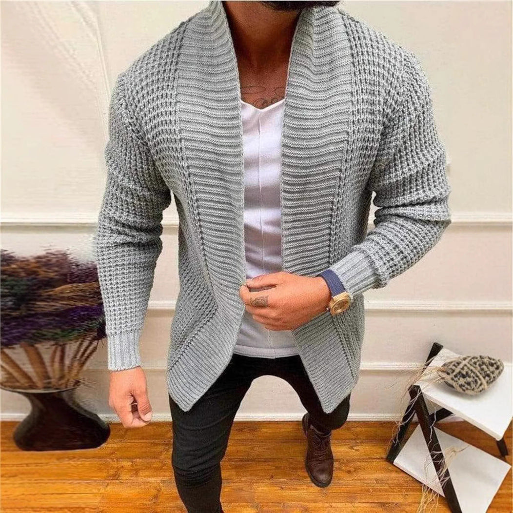 Men's chunky cardigan with open design and deep collar Lisslune