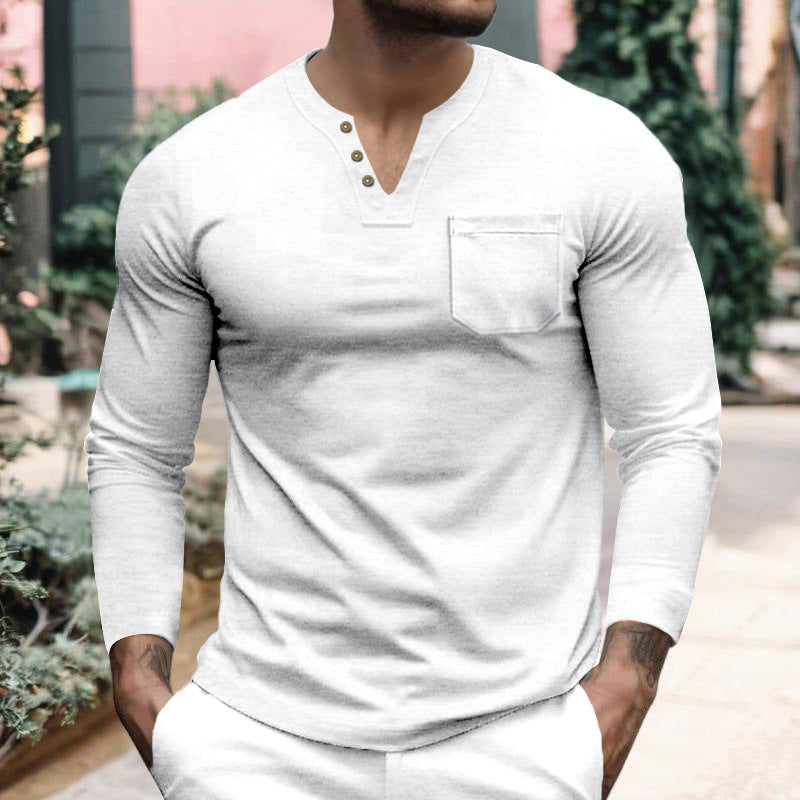 Men's long sleeve shirt with button placket and chest pocket Lisslune
