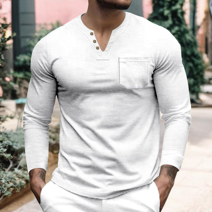 Men's long sleeve shirt with button placket and chest pocket Lisslune