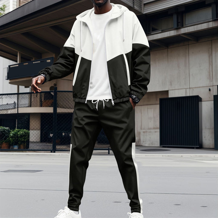 Men's sporty hoodie set with contrasting fabric textures and practical pockets Lisslune