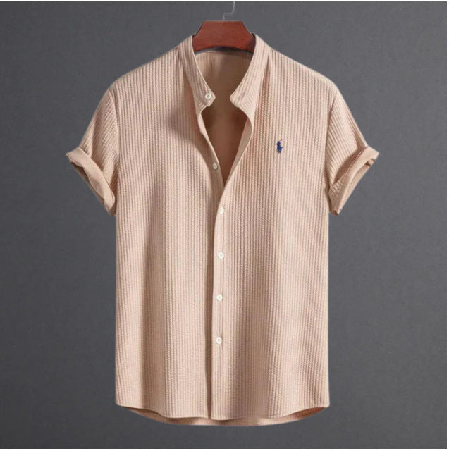 Men's Short-Sleeve Shirt with Textured Fabric Lisslune