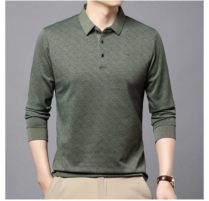 Men's Fashion Long Sleeve Polo Shirt with Textured Design Lisslune