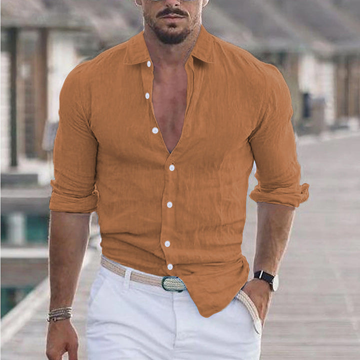 Men's casual linen shirt with button-free front and elegant details Lisslune