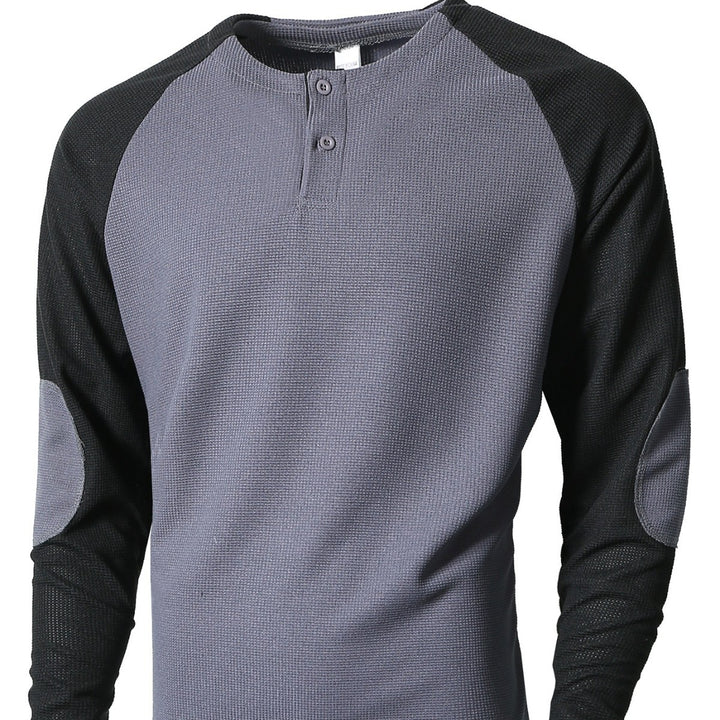 Men's long sleeve shirt with fashionable Henley neckline and textured sleeves Lisslune