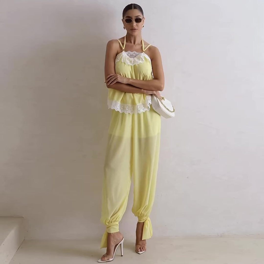Ladies airy shell top with elegant pant detail Lisslune