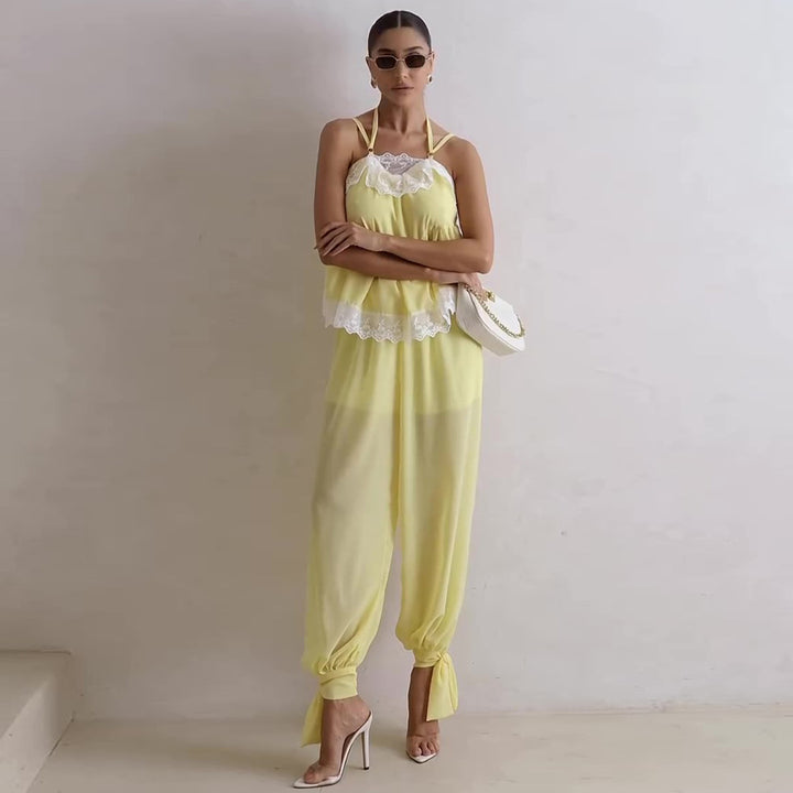 Ladies airy shell top with elegant pant detail Lisslune