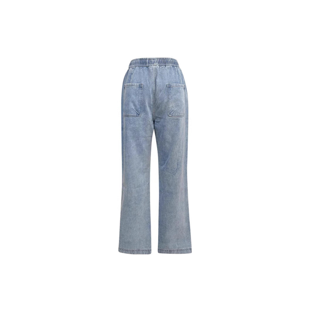 Women's casual wide denim pants with elastic waistband Lisslune