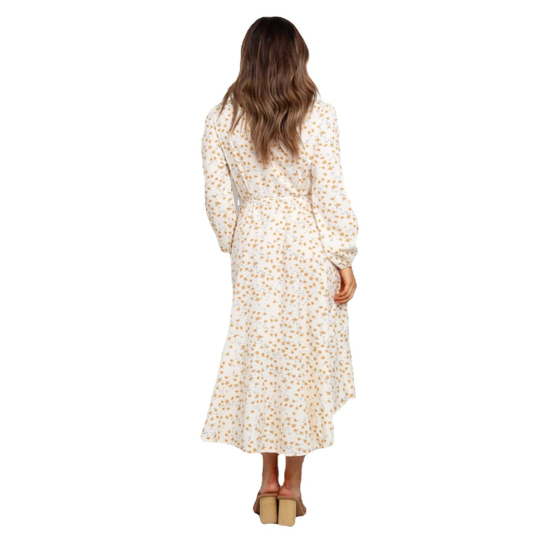 Women's wrap dress with playful floral print and flowing skirt Lune London