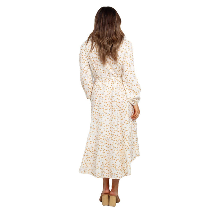 Women's wrap dress with playful floral print and flowing skirt Lune London