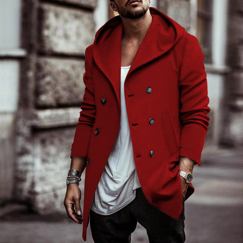 Men's hooded coat with stylish double chin closure and side pockets Lisslune
