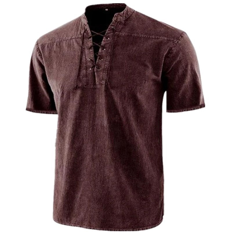 Men's short-sleeve shirt with striking lacing detail Lisslune