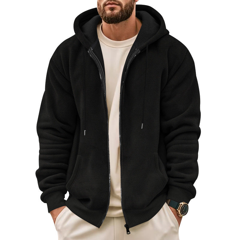 Men's hoodie jacket with textured surface and functional pockets Lisslune