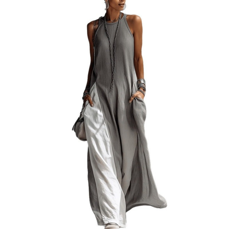 Women Casual Maxi Dress with Asymmetrical Cut and Deep Back Neckline Lisslune