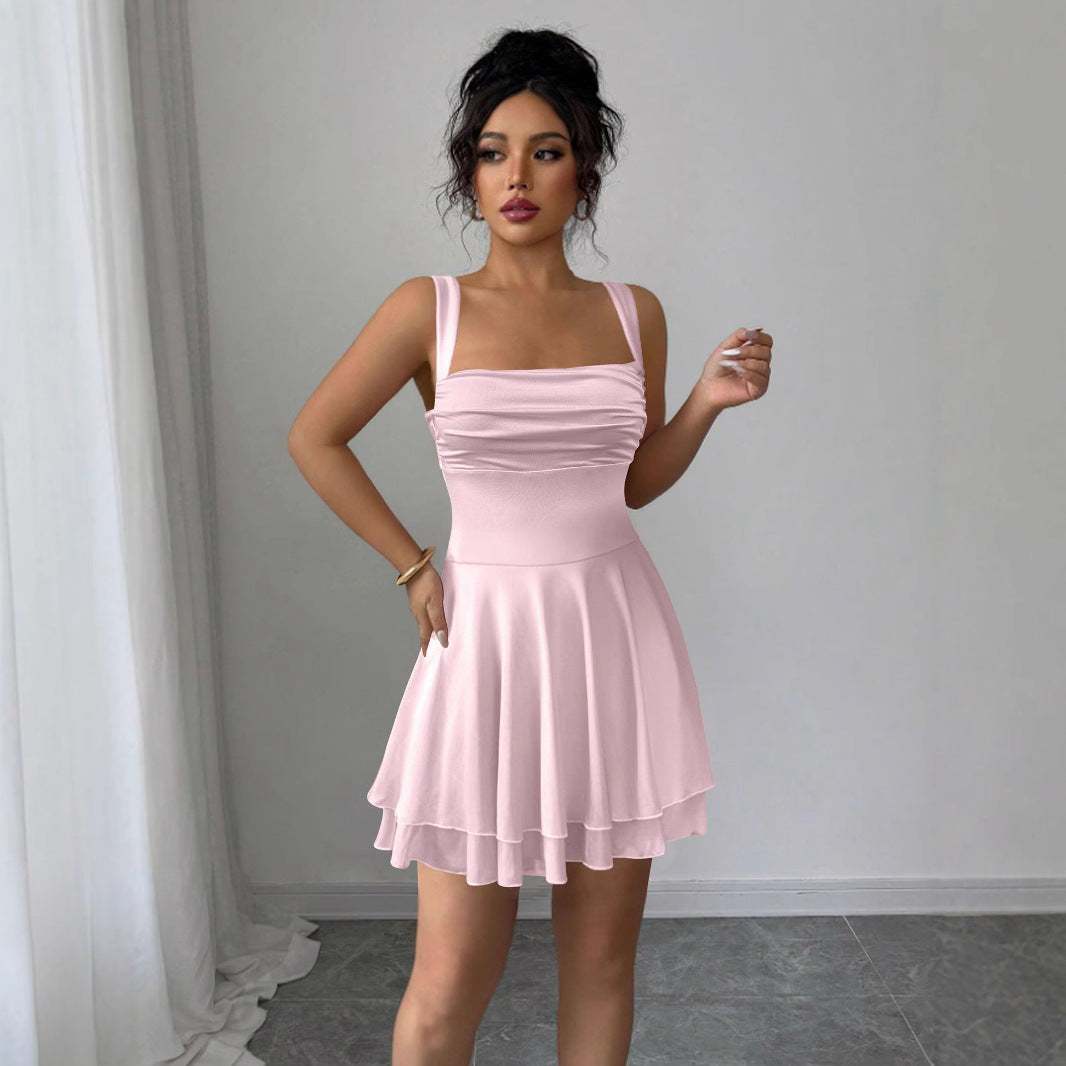Damen Verspielt geschnittenes Sommerkleid mit Raffung und schwingendem Rock Lisslune