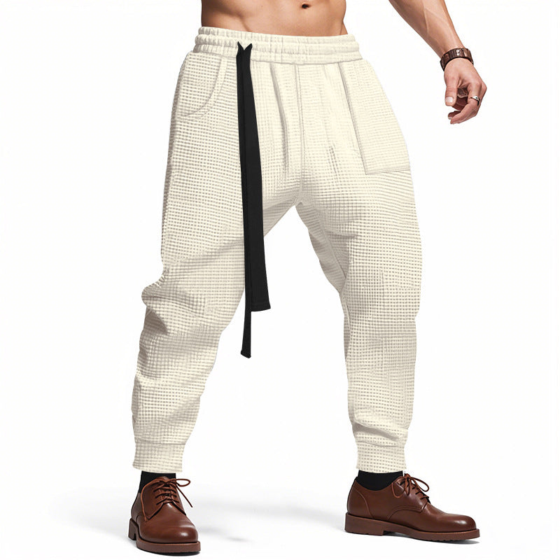 Men's Comfortable Waffle Texture Jogging Pants with Drawstring Lisslune