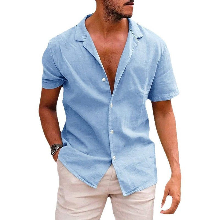 Men's short sleeve shirt in a casual linen style with high-quality button details Lisslune