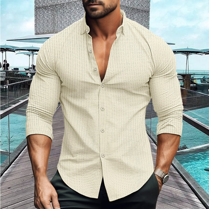Men's elegant long-sleeve shirt with textured pattern Lisslune