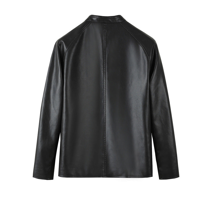 Men's fashionable synthetic leather jacket with minimalist cut and functional pockets Lisslune