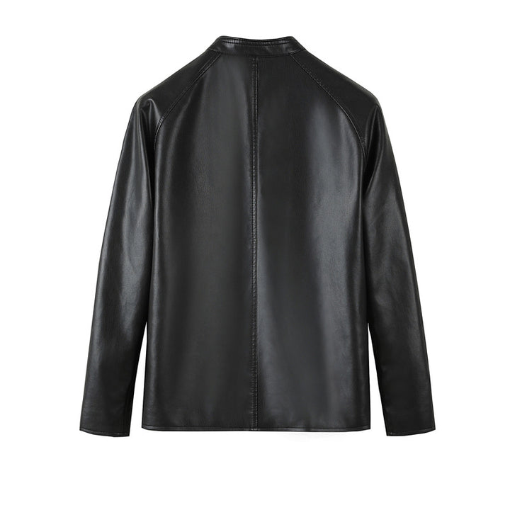 Men's fashionable synthetic leather jacket with minimalist cut and functional pockets Lisslune