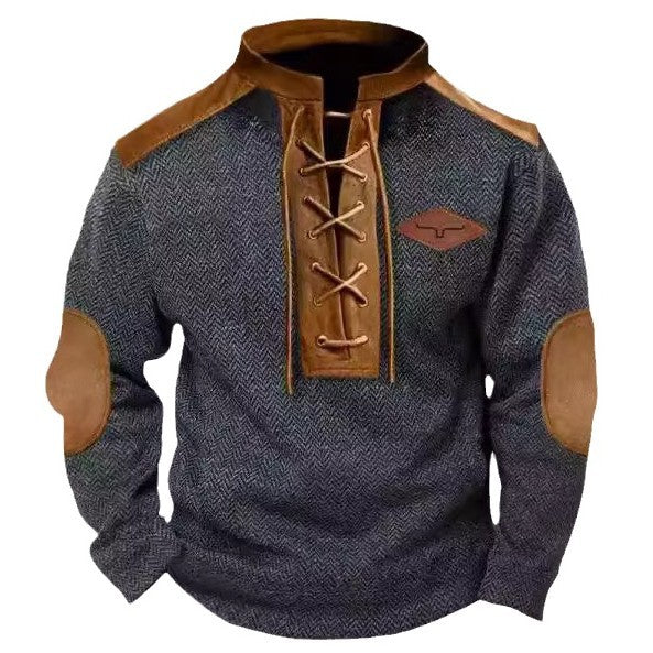 Men's stylish sweater with contrast collar and elbow patches Lisslune
