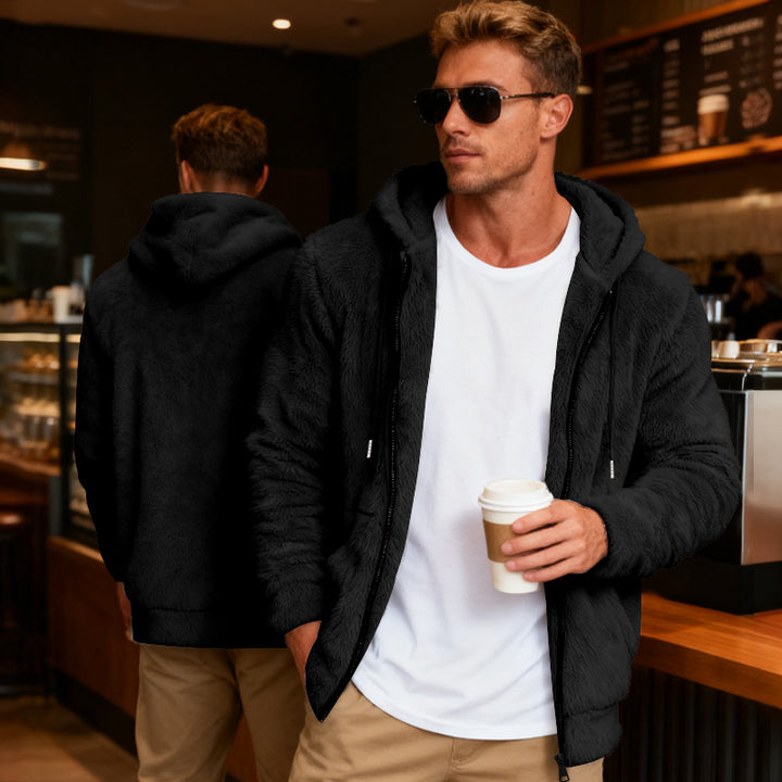 Men's cozy fleece jacket with practical zipper and hood Lisslune