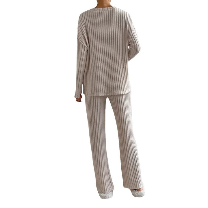 Women Comfortable Fine Knit Set with V-Neck and Long Sleeves Lisslune